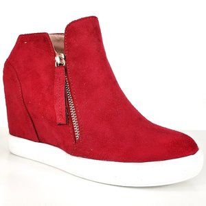 New Red Gold Zipper Hidden Wedge High Top Sneakers
